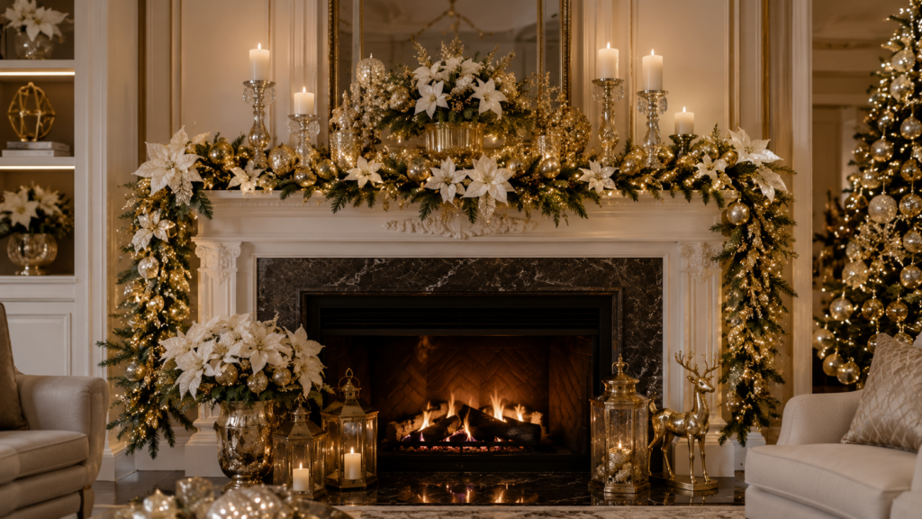 10 Beautiful Christmas Mantel Decor Ideas glamorous gold and white