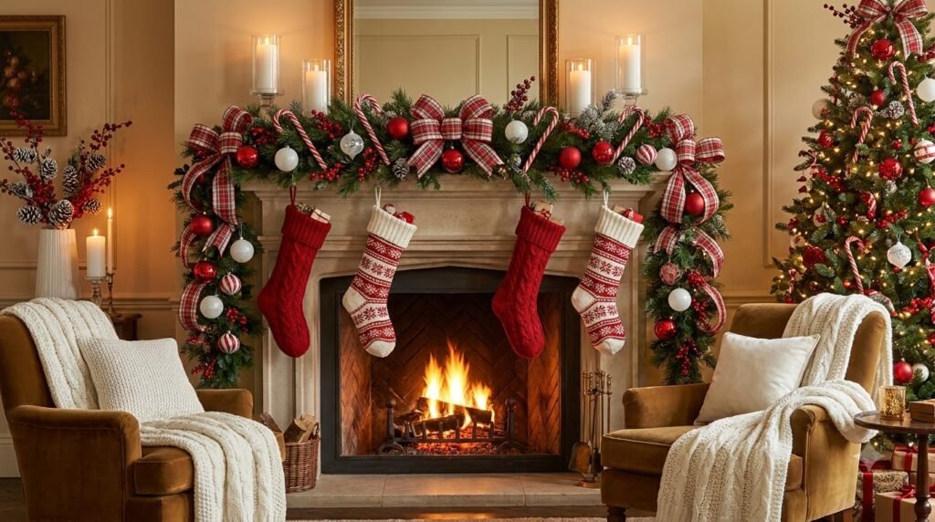 10 Beautiful Christmas Mantel Decor Ideas Red and White Classic