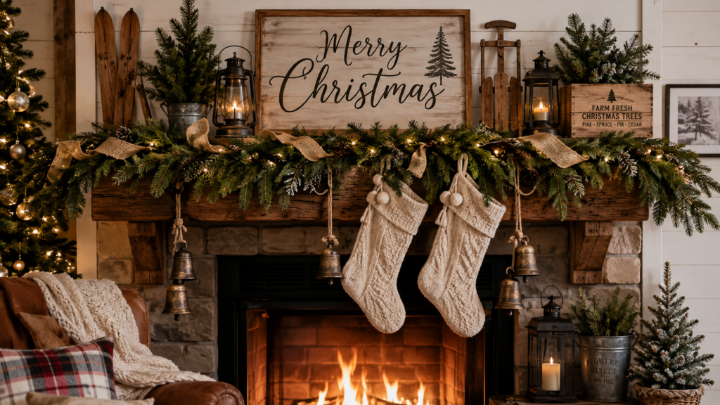 10 Beautiful Christmas Mantel Decor Ideas rustic farmhouse charm
